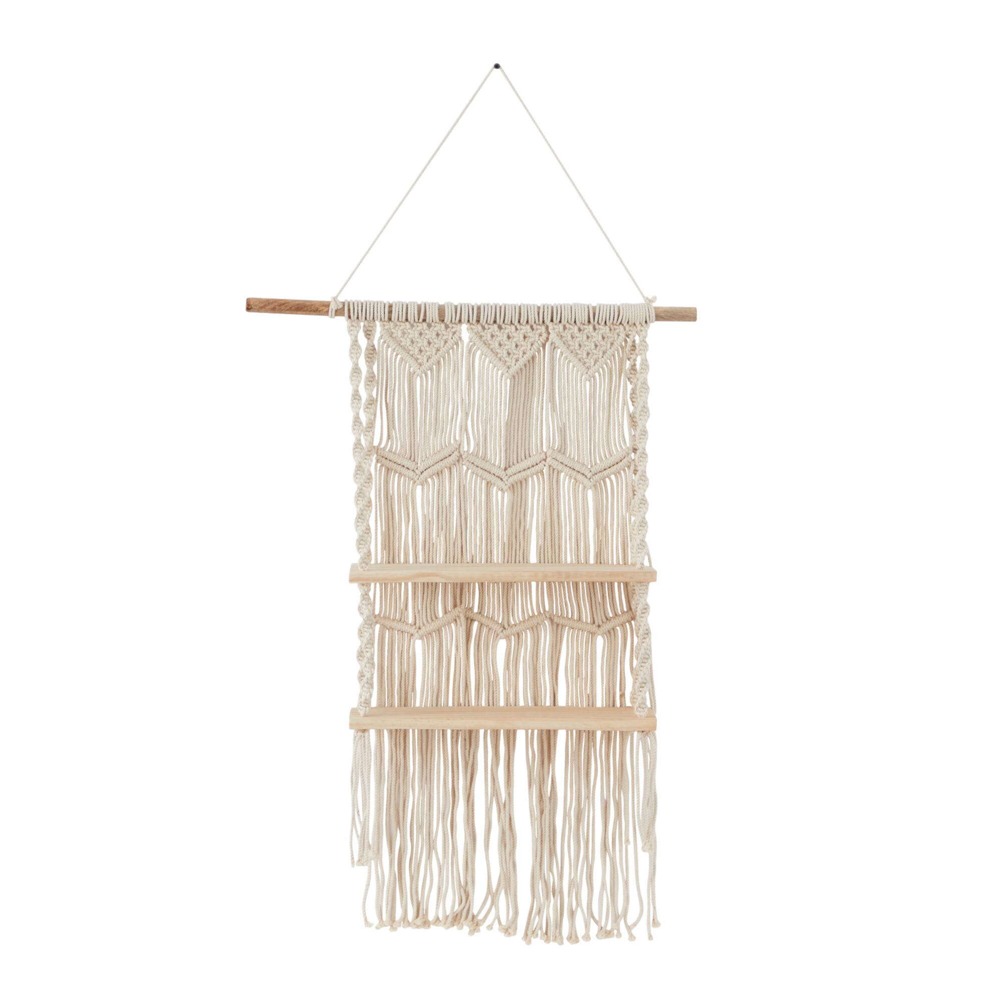 White Cotton Handmade 2 Shelves Macrame Wall Shelf 25" x 6" x 49"